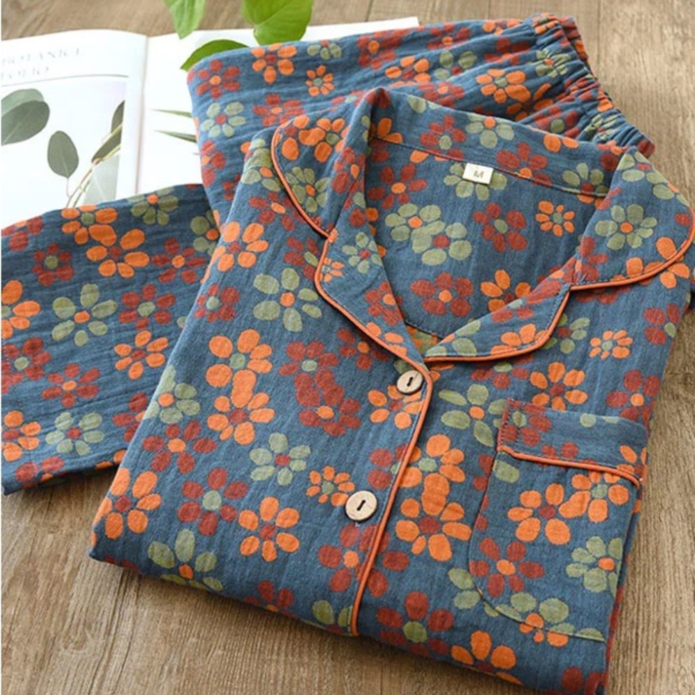 Cotton Gauze Floral Long Sleeve Pajama Set
